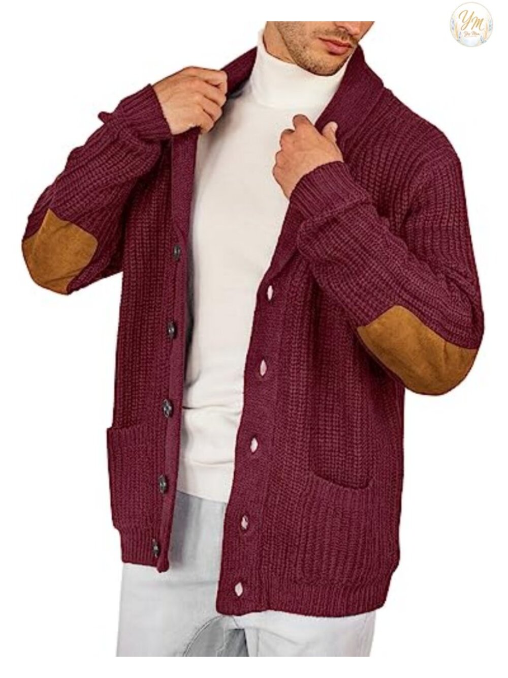 Men's Shawl Collar Button Down Cardigan Sweater with Pockets Knitted